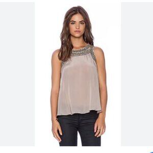 Parker Estee Taupe Beaded Silk Tank Top, S